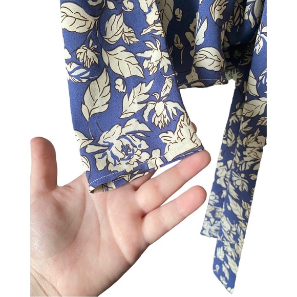 ASTR | Blue Floral Long Sleeve Ruffle Wrap Front Top - Picture 4 of 12